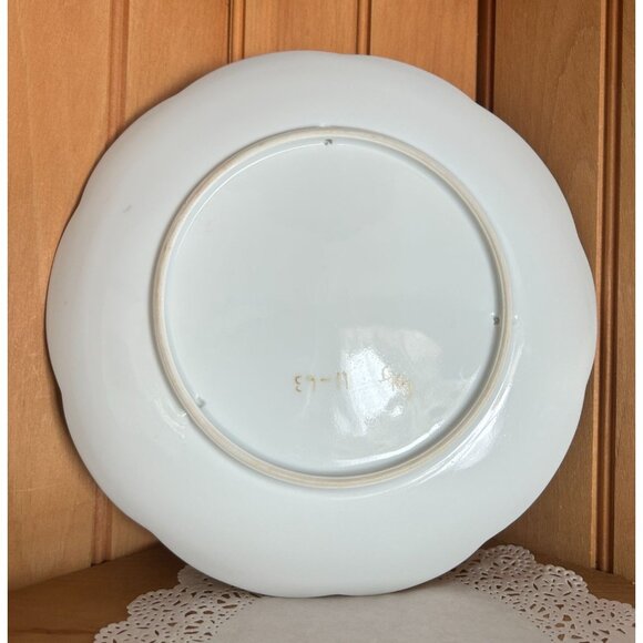 Antique Hand-Painted Porcelain Cake Plate Scalloped Edge Violet Floral Victorian - Picture 4 of 5